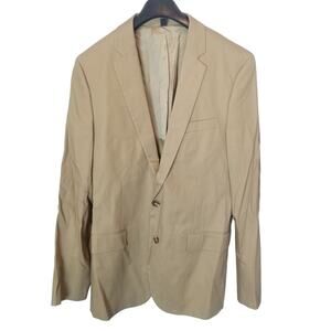J. Crew Mens Thompson Blazer Size 40 L Tan Cotton Suit Jacket Wedding Guest